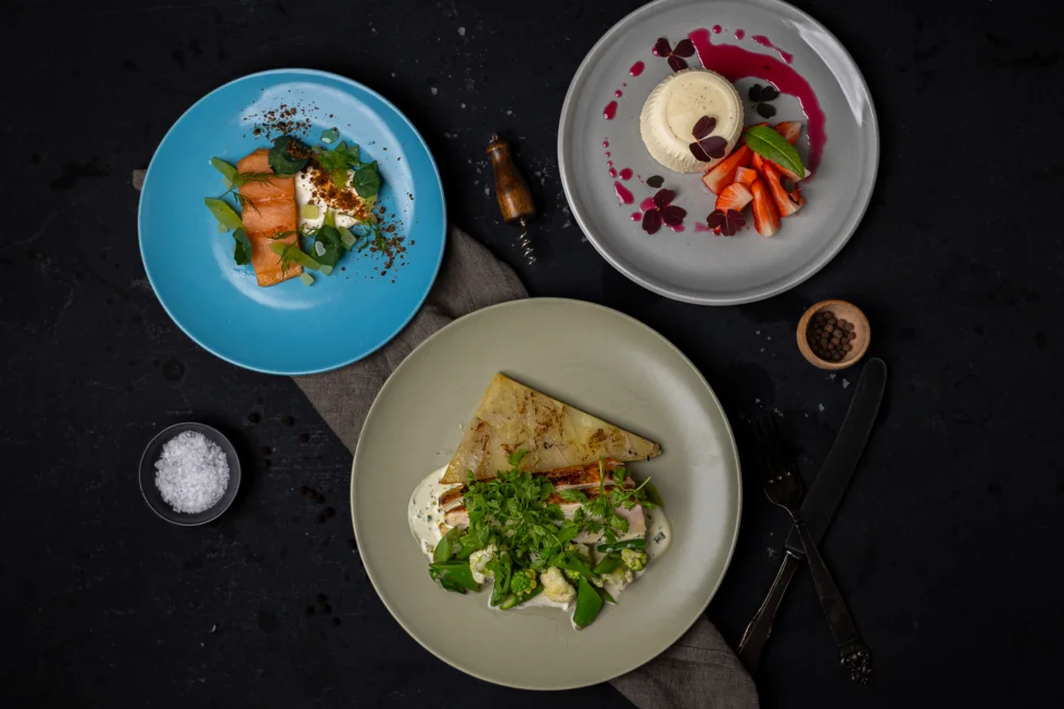 3-retter med Sirdalsørret, kylling og ingefærpannacotta