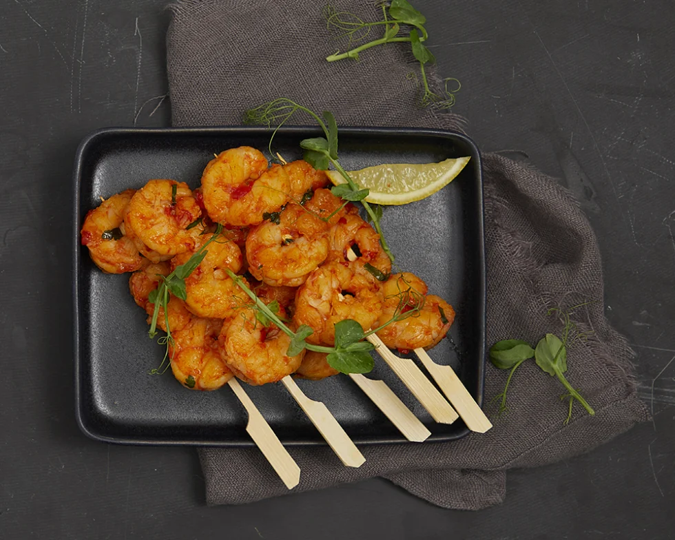 Spyd med grillede tigerreker med sriracha og aivar